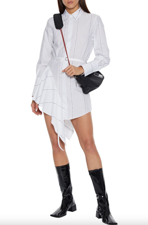 Off-White Popeline Asymmetrical Pinstriped Cotton Shirt Dress