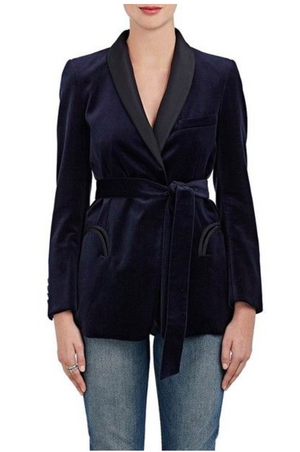 Blazé Milano Silk-Trimmed Velvet Belted Blazer