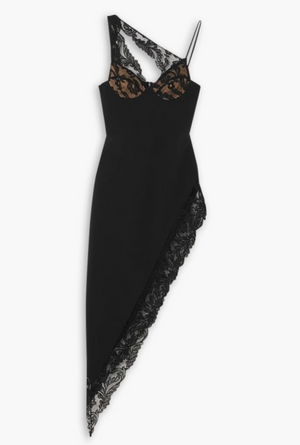 David Koma Asymmetric Cutout Lace-Trimmed Cady Dress