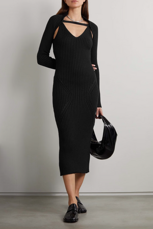 LVIR Ribbed-Knit Midi Dress and Cardigan Set