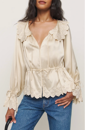 Reformation x Kacey Musgraves Lillie Eyelet Embroidered Silk Top