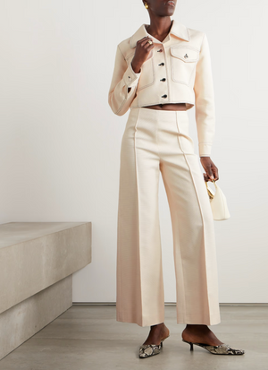 Emilia Wickstead Emma Cropped Topstitched Cotton-Blend Jacket