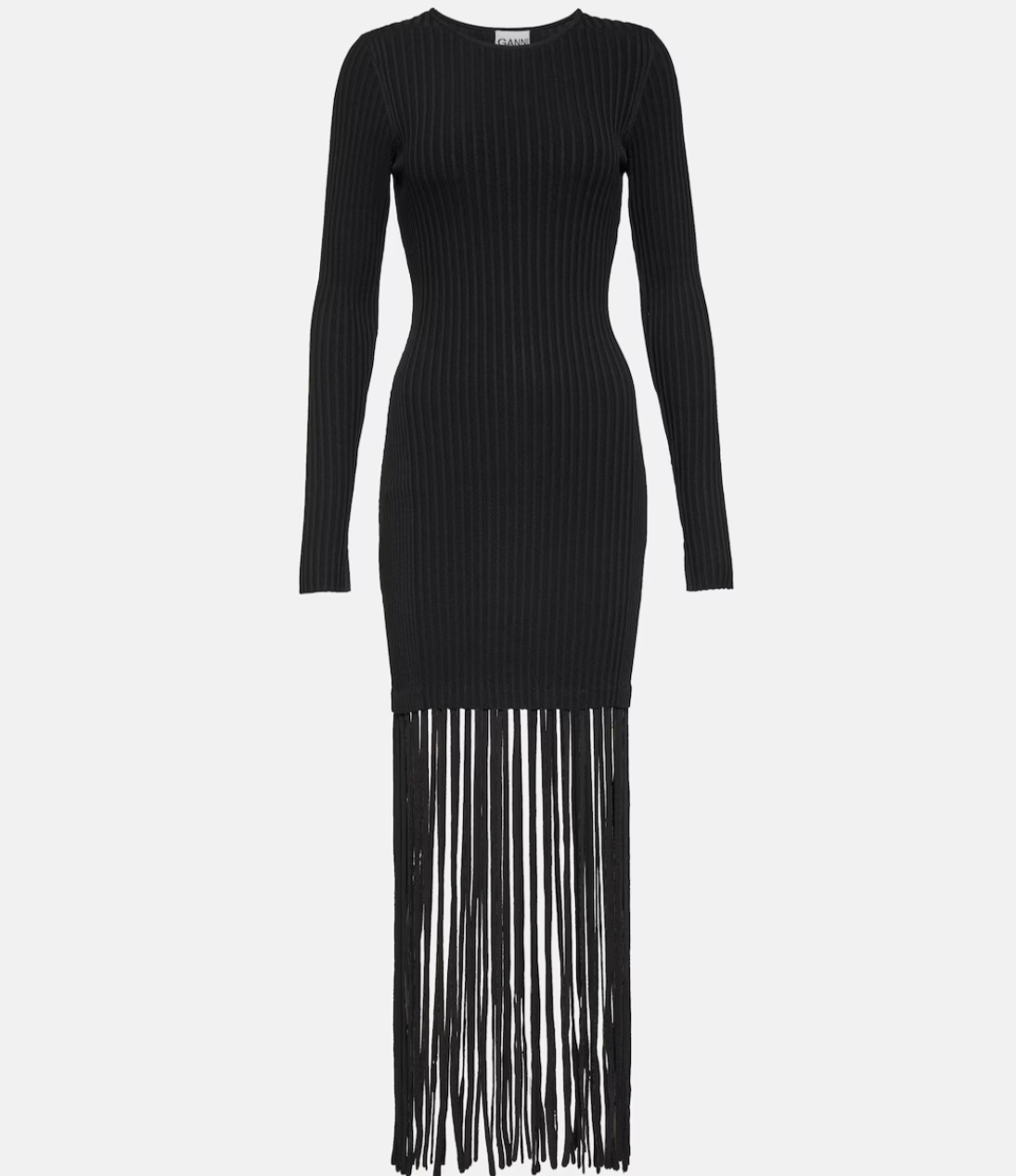 GANNI Fringed Ribbed Knit Mini Dress