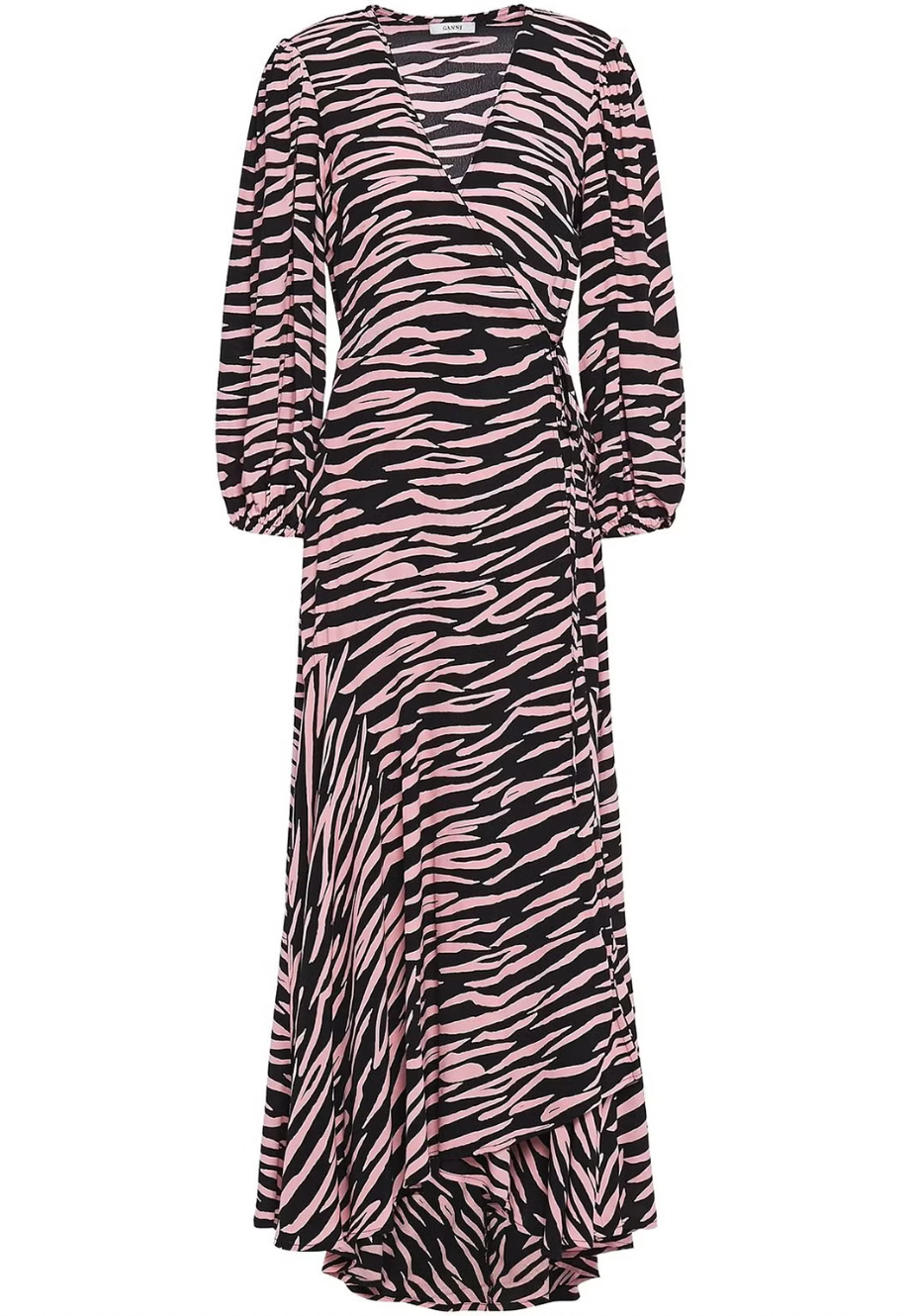 Ganni Lindale Zebra Printed Wrap Midi Dress - Closet Upgrade