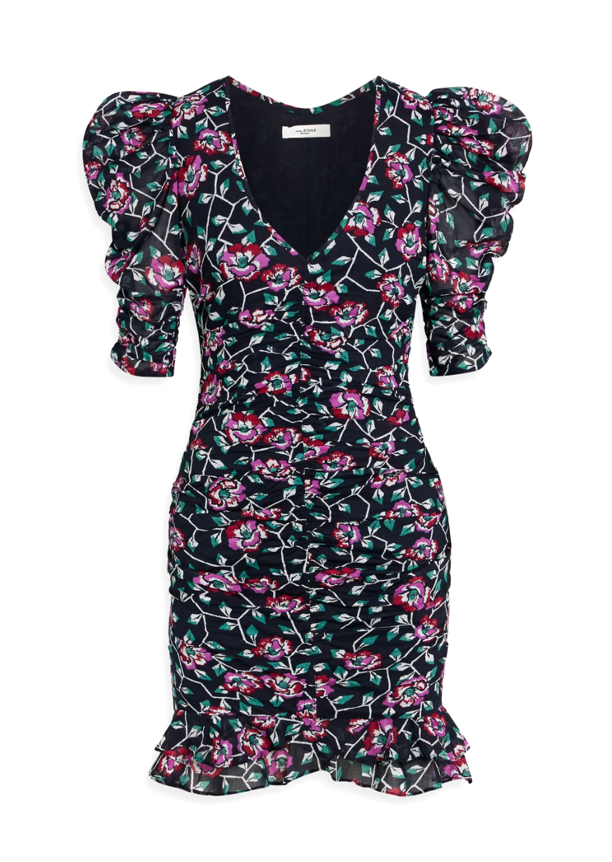 Isabel Marant Étoile Sireny Ruched Floral Print Cotton Mini Dress
