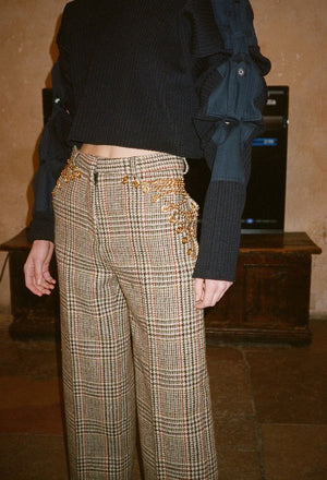 Y/Project Chain-Embellished Prince of Wales Check Wool Trousers