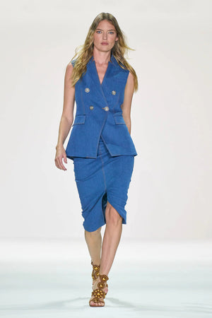 Veronica Beard Amika Double-Breasted Denim Vest - Runway Collection