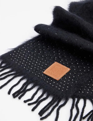 Loewe Crystal-Embellished Anagram Patch Wool and Mohair-Blend Scarf