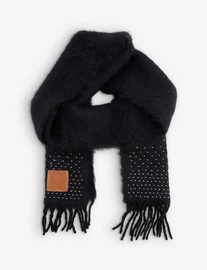 Loewe Crystal-Embellished Anagram Patch Wool and Mohair-Blend Scarf