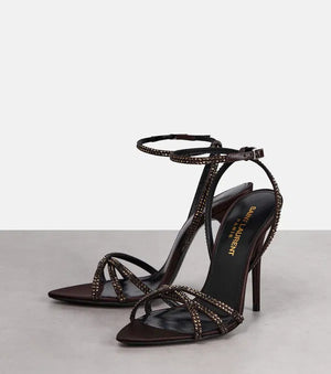 Saint Laurent Ava 105 Crystal Embellished Satin Sandals