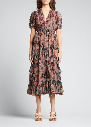 Ulla Johnson Cara Silk Printed Midi Dress