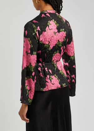 RIXO Blossom Floral Printed Satin Wrap Top