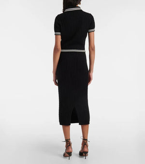 Alessandra Rich Cable-Knit Cropped Cotton Polo Shirt