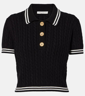 Alessandra Rich Cable-Knit Cropped Cotton Polo Shirt
