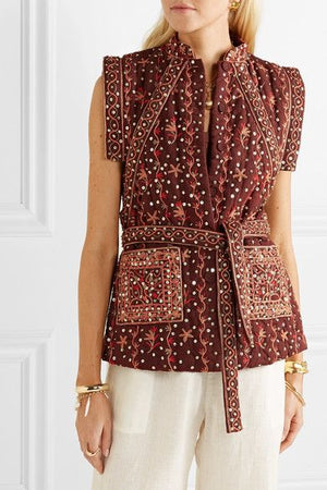 Ulla Johnson Indira Embroidered Linen and Cotton-B lend Waistcoat