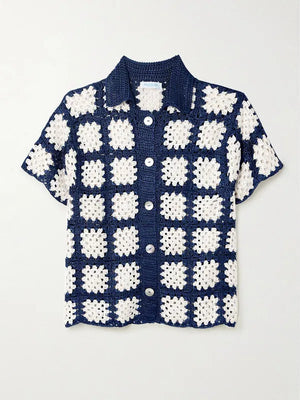Calle Del Mar Checked Crochet Knit Cardigan