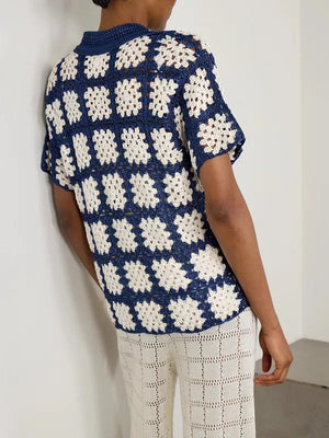 Calle Del Mar Checked Crochet Knit Cardigan