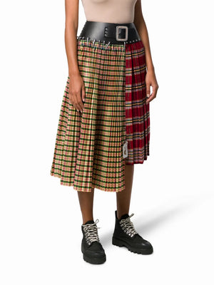 Chopova Lowena Belted Pleated Patchwork Skirt