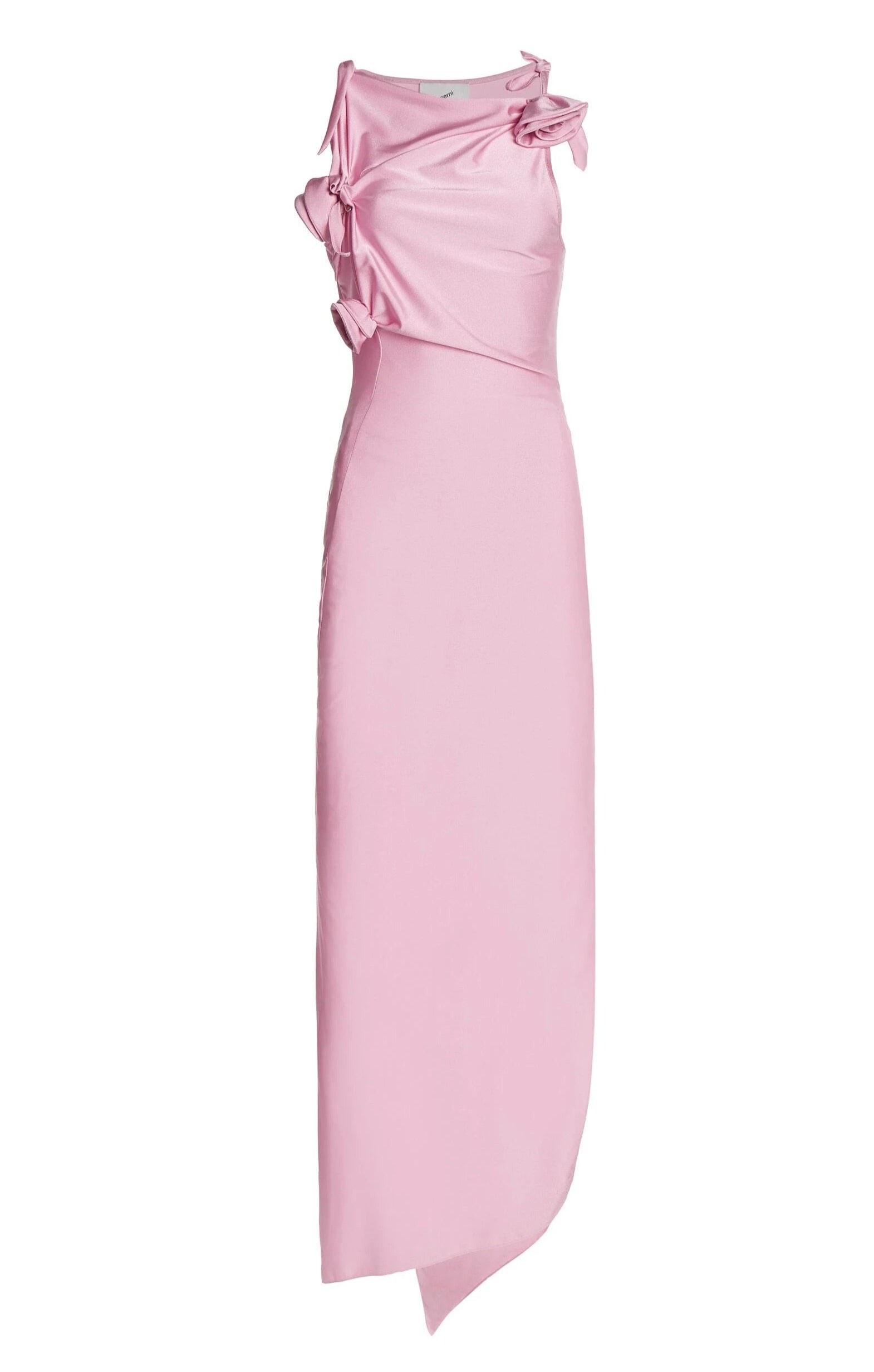 Coperni Asymmetric Flower Appliqué Maxi Dress