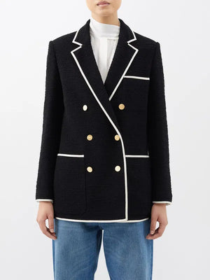 Valentino Double Breasted Wool-Blend Bouclé Blazer