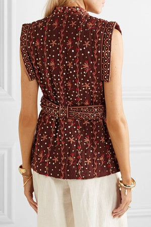 Ulla Johnson Indira Embroidered Linen and Cotton-B lend Waistcoat
