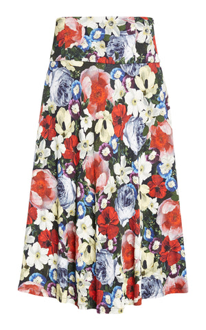 Erdem 'Elvin' Floral Printed Satin-Jersey Skirt