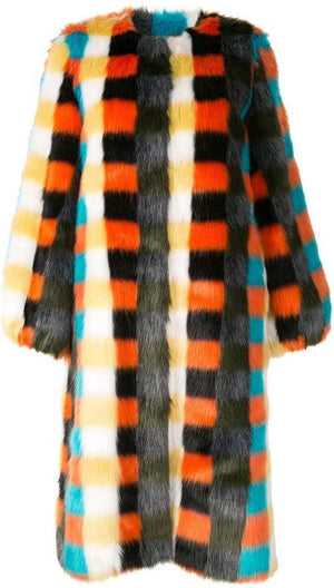 Shrimps Estelle Check Faux Fur Coat