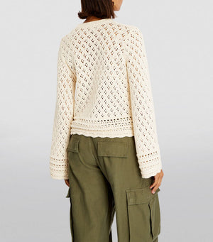 FRAME Crochet Knit Cotton and Silk-Blend Sweater