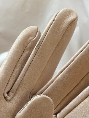 Hermes Lace Up Button-Embellished Leather Gloves