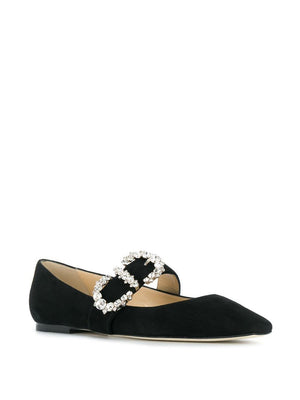 Jimmy Choo Goodwin Crystal-Buckle Suede Ballet Flats