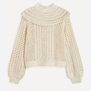 RIXO Silvia Crochet Knit Cotton Sweater