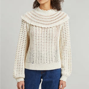 RIXO Silvia Crochet Knit Cotton Sweater