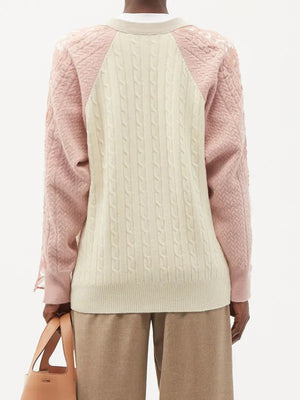 Stella McCartney Colour Block Lace-Panelled Wool Cardigan