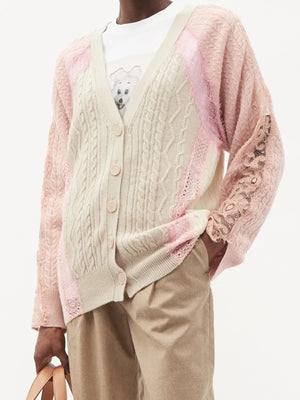 Stella McCartney Colour Block Lace-Panelled Wool Cardigan