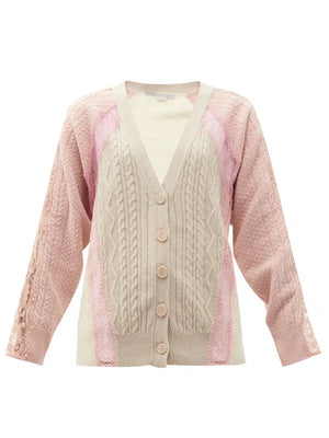 Stella McCartney Colour Block Lace-Panelled Wool Cardigan