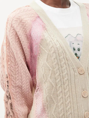 Stella McCartney Colour Block Lace-Panelled Wool Cardigan