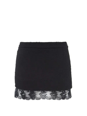 Saint Laurent Lace-Trimmed Bouclé Mini Skirt