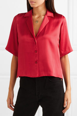 Orseund Iris Le Funk Cropped Silk Satin Shirt