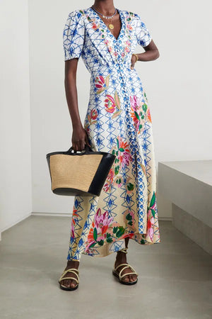 Saloni 'Lea' Floral-Print Silk-Jacquard Maxi Dress