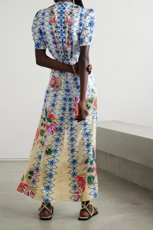 Saloni 'Lea' Floral-Print Silk-Jacquard Maxi Dress