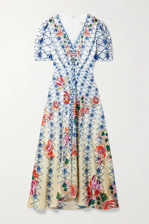 Saloni 'Lea' Floral-Print Silk-Jacquard Maxi Dress