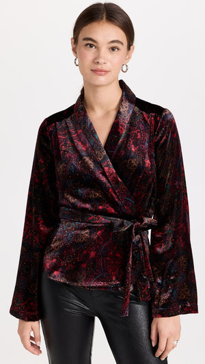 L'Agence Olive Velvet Wrap Blouse