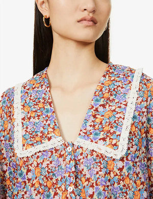 RIXO Mady Floral Printed Cotton Blouse