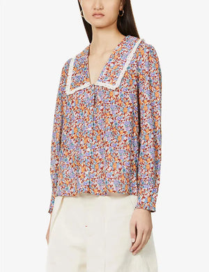 RIXO Mady Floral Printed Cotton Blouse