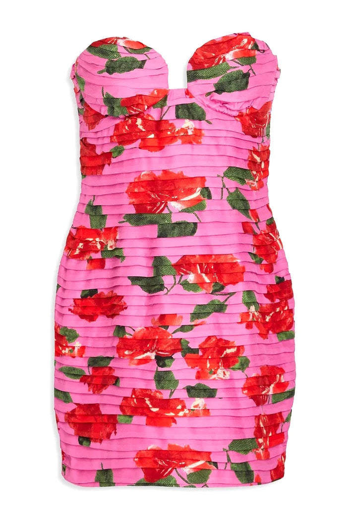 Magda Butrym Floral Printed Silk Strapless Mini Dress