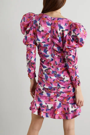 Isabel Marant Mireya Ruffled Gathered Floral Printed Mini Dress