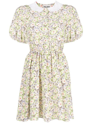 Miu Miu Floral Printed Silk Mini Dress