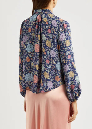 RIXO 'Moss' Tie-Neck Floral Printed Silk Blouse