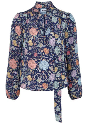 RIXO 'Moss' Tie-Neck Floral Printed Silk Blouse