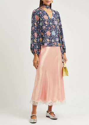 RIXO 'Moss' Tie-Neck Floral Printed Silk Blouse